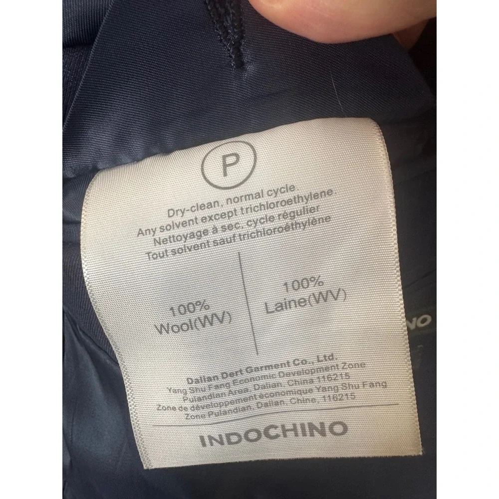 Indochino Mens 36 Navy Blue Plaid 100% Wool Peak 2-Button Blazer Suit Jacket